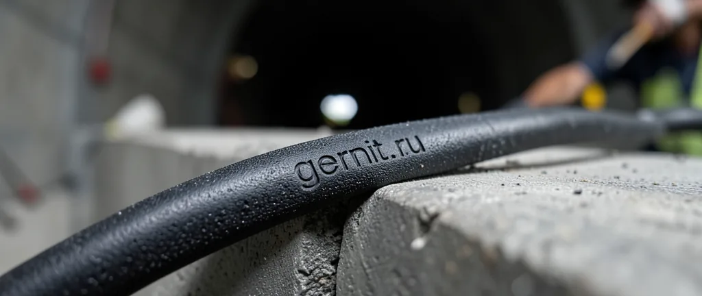 Гернитовый шнур для тоннелей и коллекторов — black porous rubber cord placed in a tunnel lining segment joint